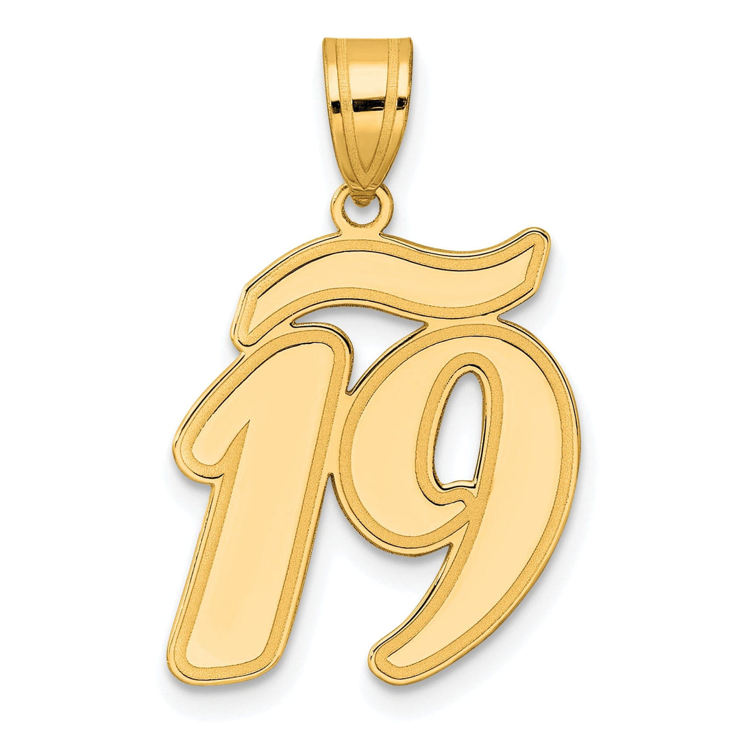 14k Yellow Gold Polished Finish Script Design Number 19 Charm Pendant