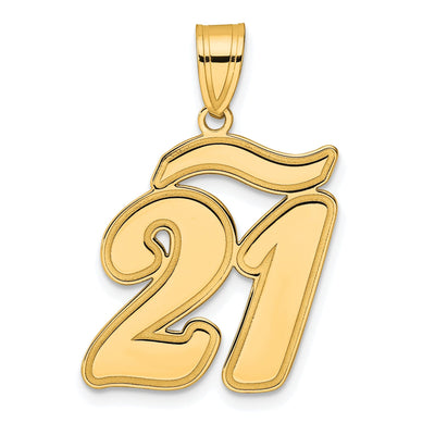 14k Yellow Gold Polished Finish Script Design Number 21 Charm Pendant