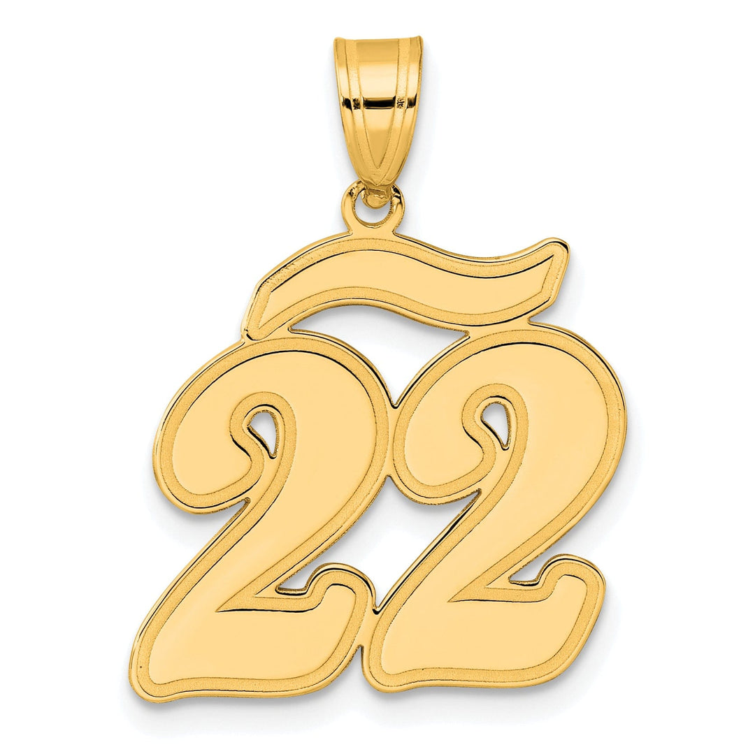14k Yellow Gold Polished Finish Script Design Number 22 Charm Pendant