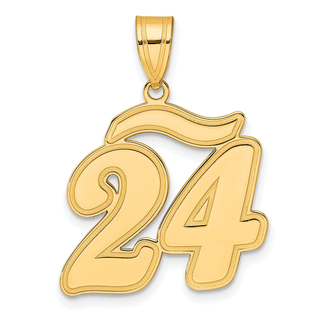 14k Yellow Gold Polished Finish Script Design Number 24 Charm Pendant