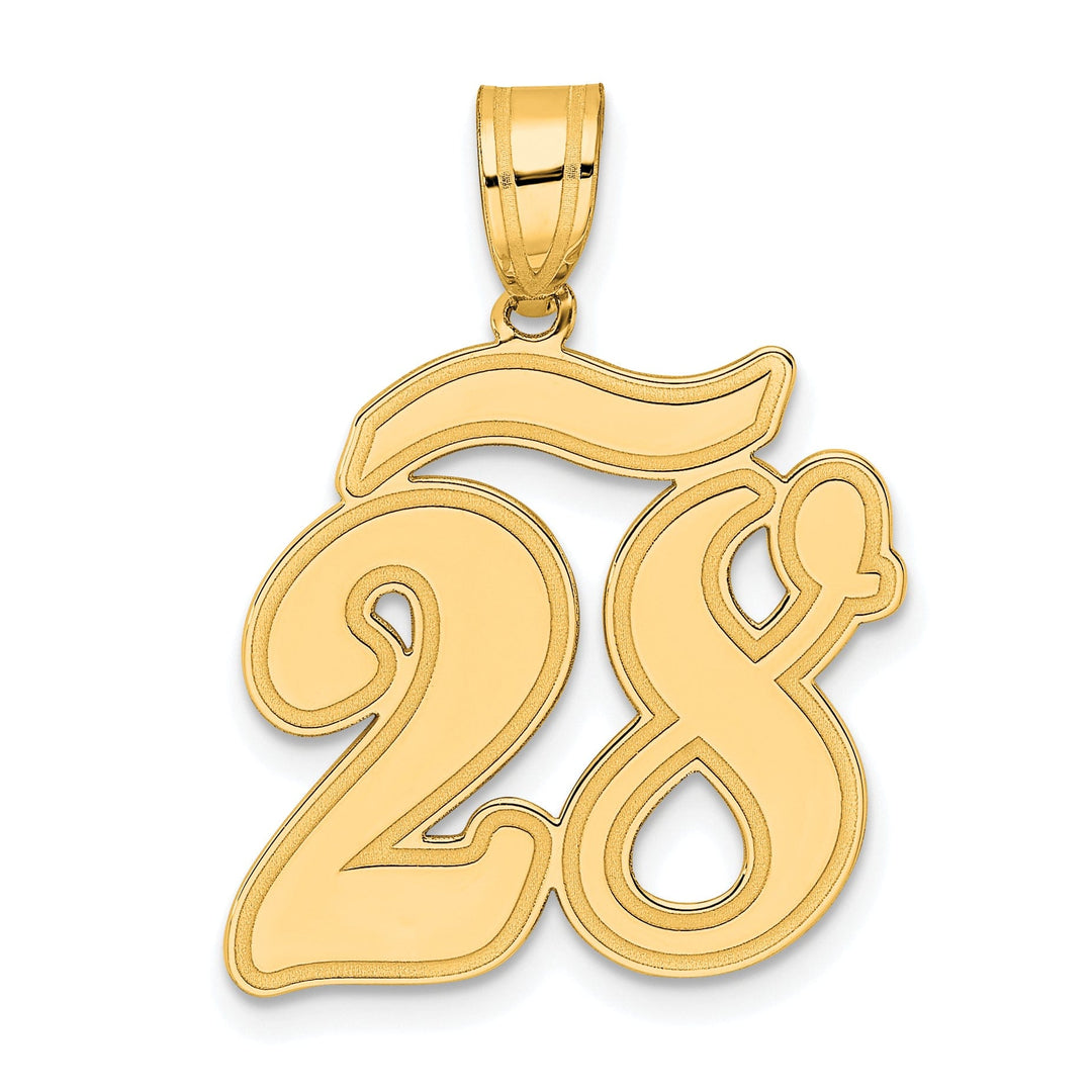 14k Yellow Gold Polished Finish Script Design Number 28 Charm Pendant