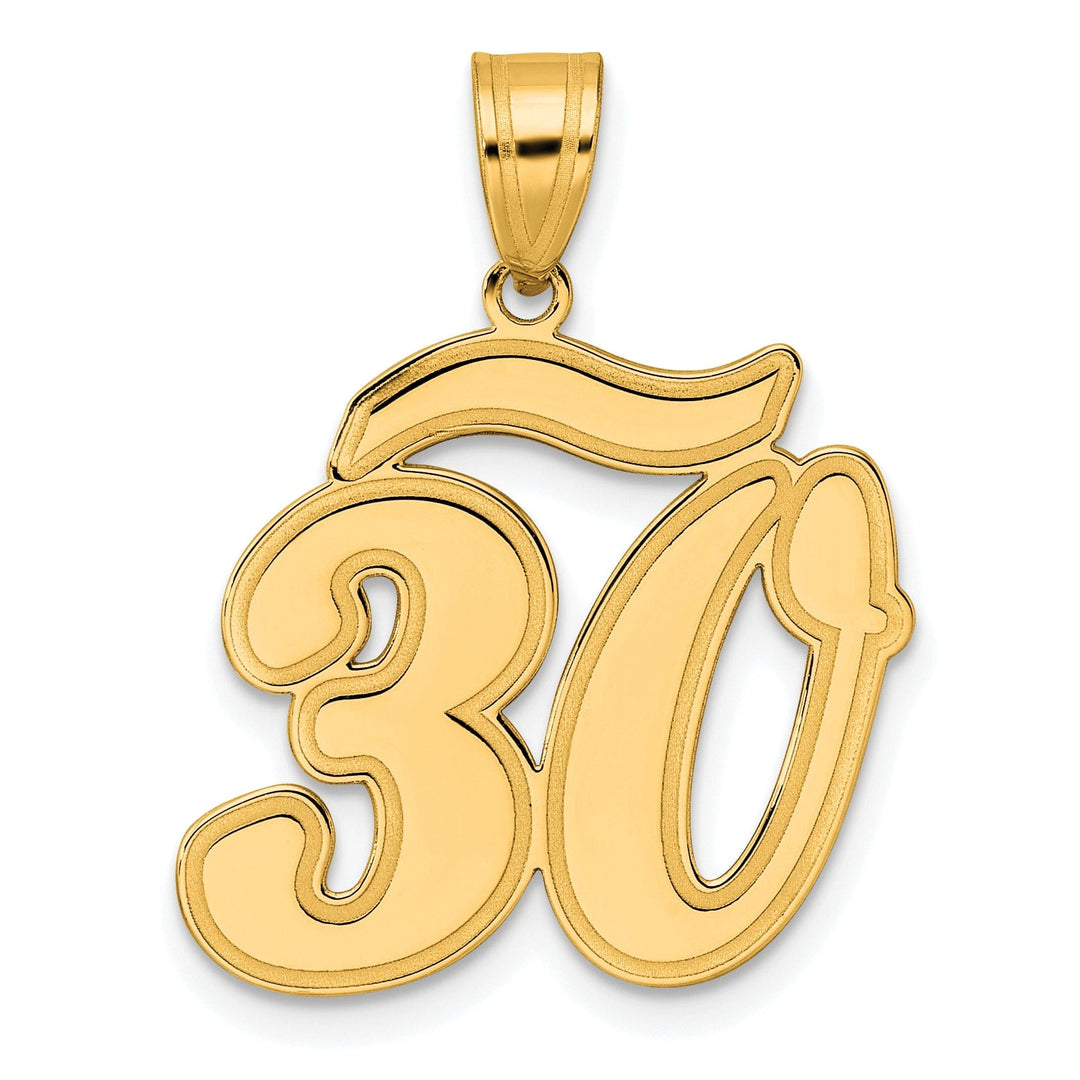 14k Yellow Gold Polished Finish Script Design Number 30 Charm Pendant