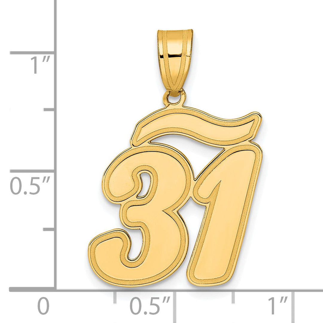 14k Yellow Gold Polished Finish Script Design Number 31 Charm Pendant