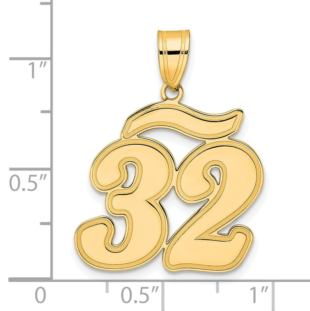 14k Yellow Gold Polished Finish Script Design Number 32 Charm Pendant