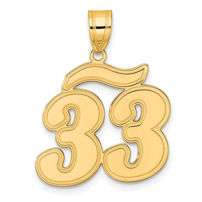 14k Yellow Gold Polished Finish Script Design Number 33 Charm Pendant