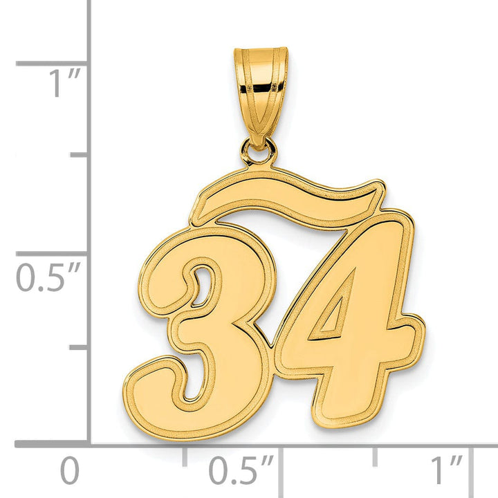 14k Yellow Gold Polished Finish Script Design Number 34 Charm Pendant