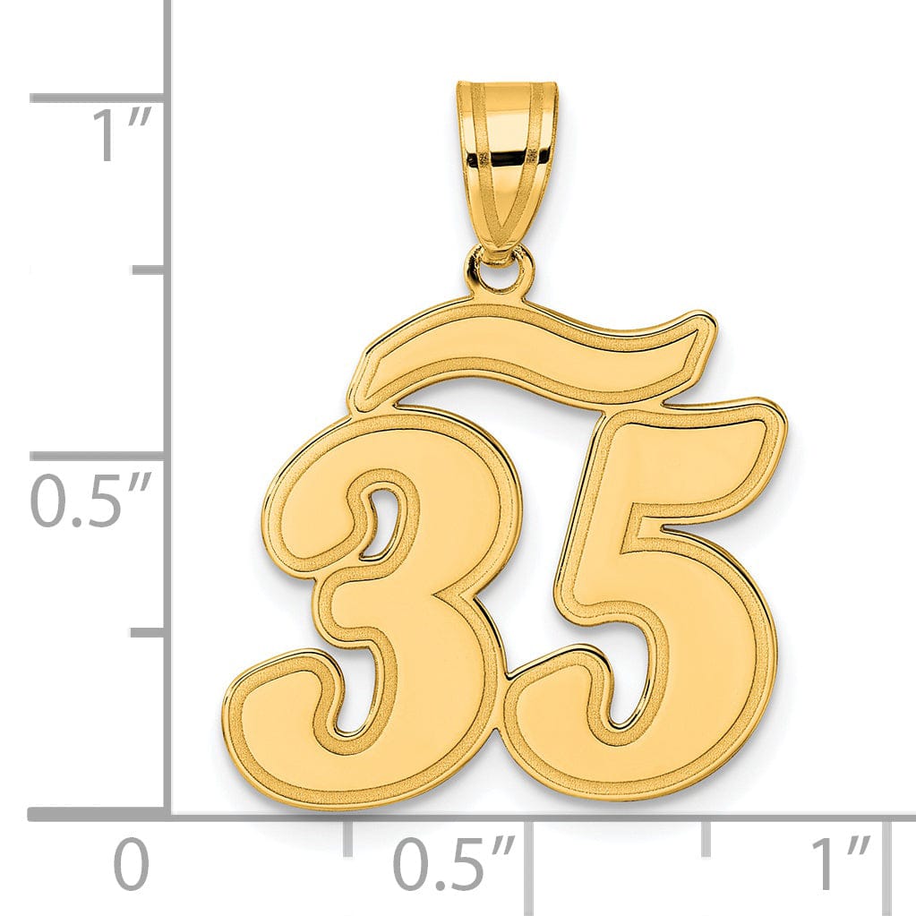 14k Yellow Gold Polished Finish Script Design Number 35 Charm Pendant