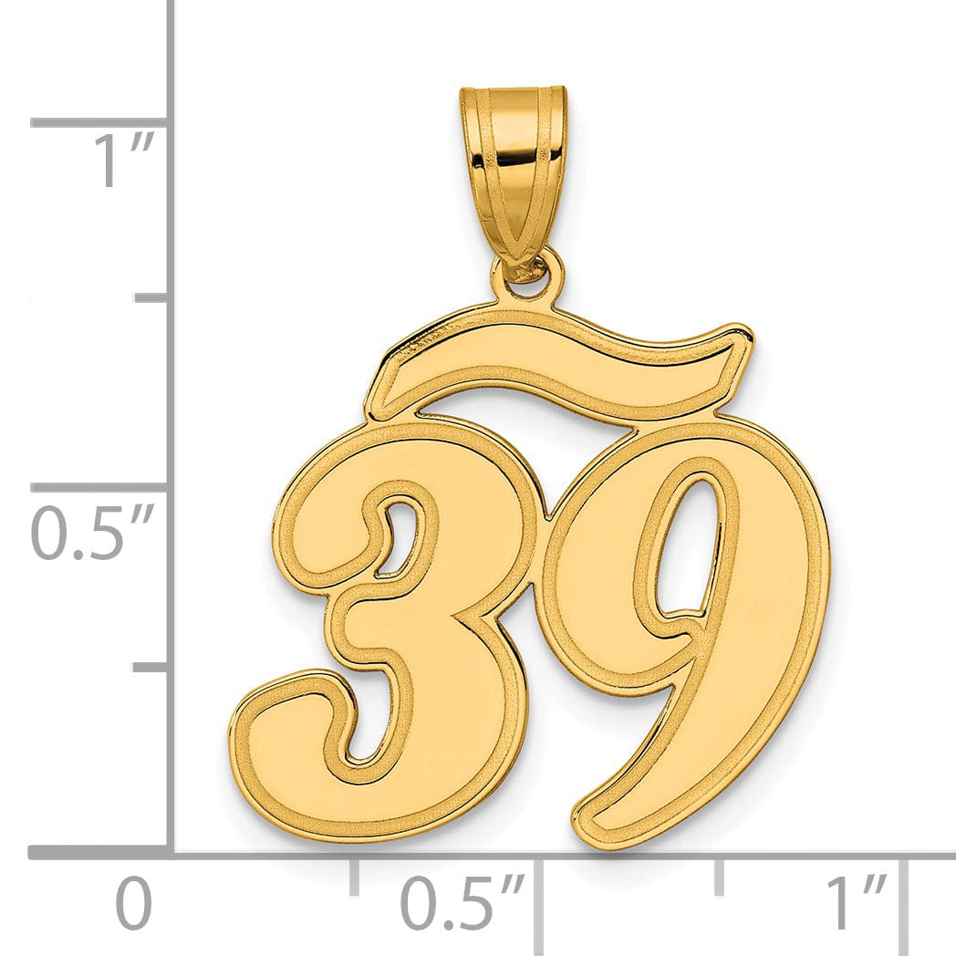 14k Yellow Gold Polished Finish Script Design Number 39 Charm Pendant