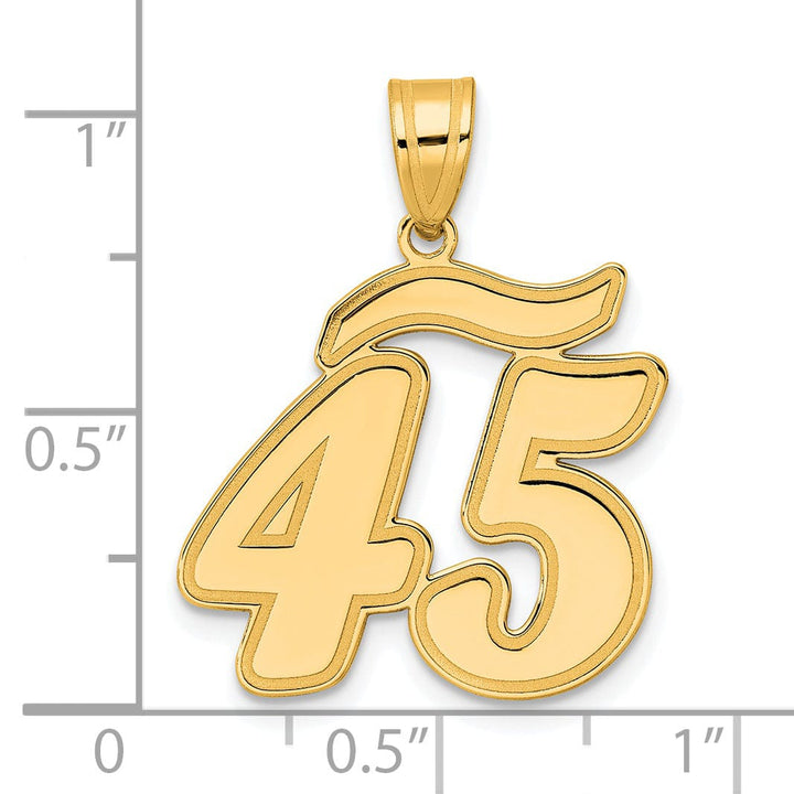 14k Yellow Gold Polished Finish Script Design Number 45 Charm Pendant