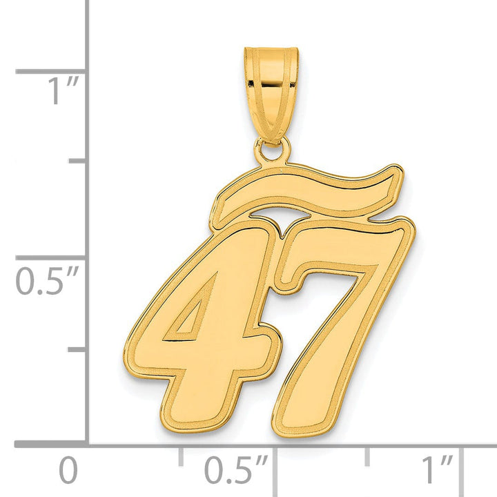 14k Yellow Gold Polished Finish Script Design Number 47 Charm Pendant