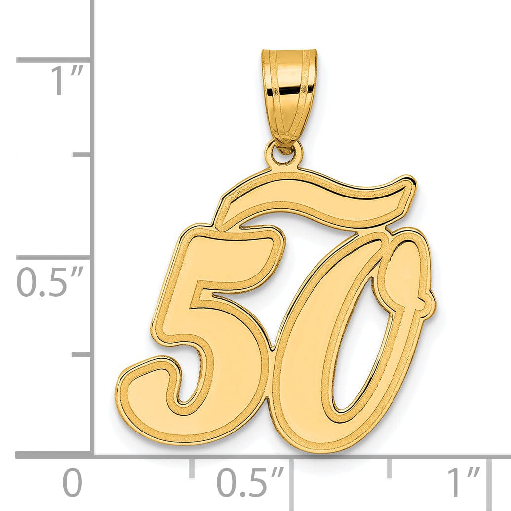 14k Yellow Gold Polished Finish Script Design Number 50 Charm Pendant