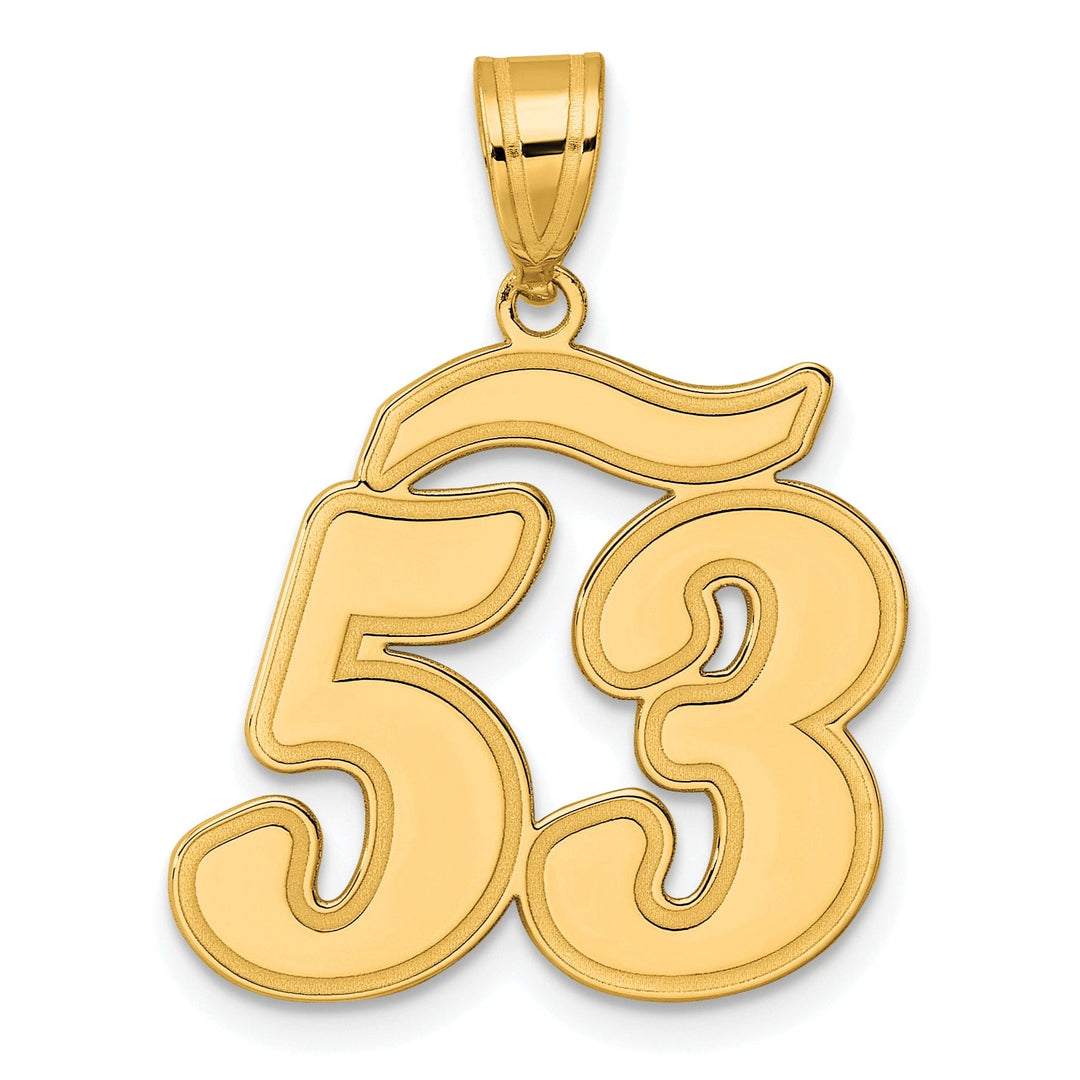 14k Yellow Gold Polished Finish Script Design Number 53 Charm Pendant