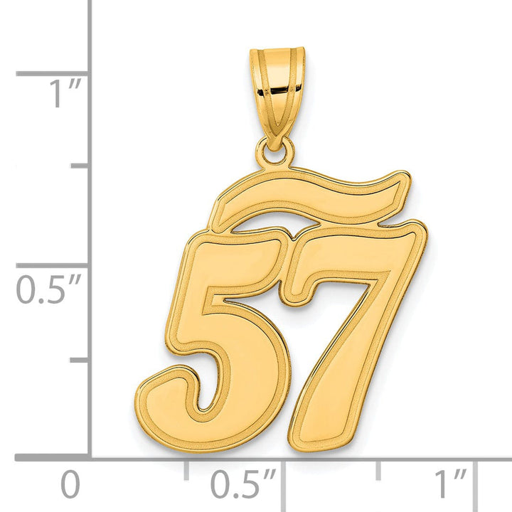14k Yellow Gold Polished Finish Script Design Number 57 Charm Pendant