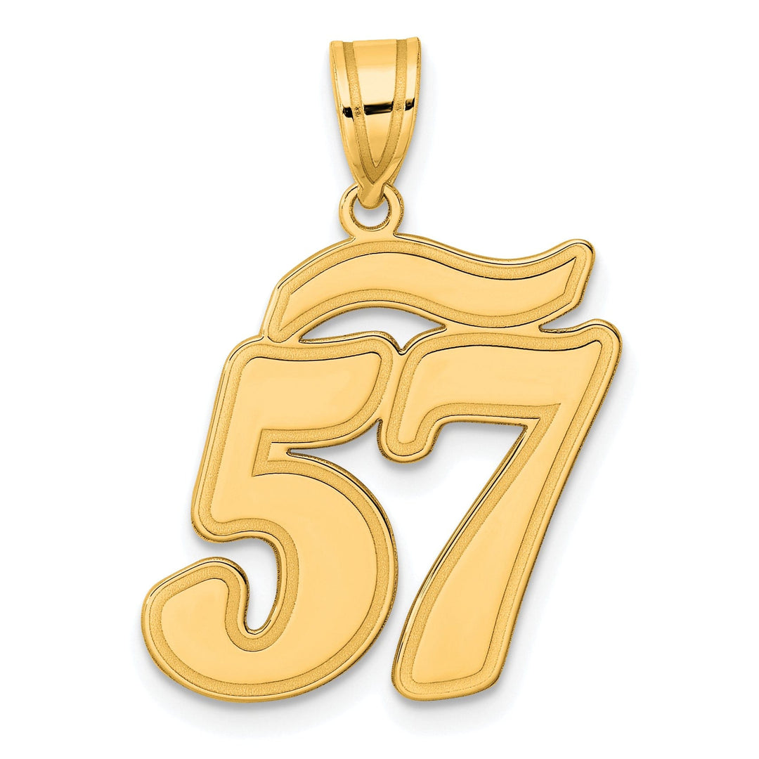 14k Yellow Gold Polished Finish Script Design Number 57 Charm Pendant