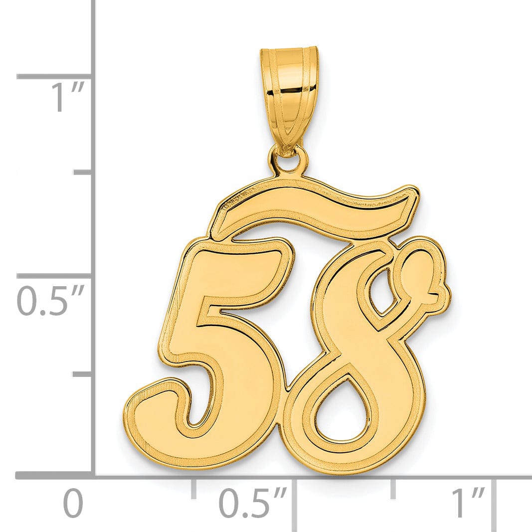 14k Yellow Gold Polished Finish Script Design Number 58 Charm Pendant