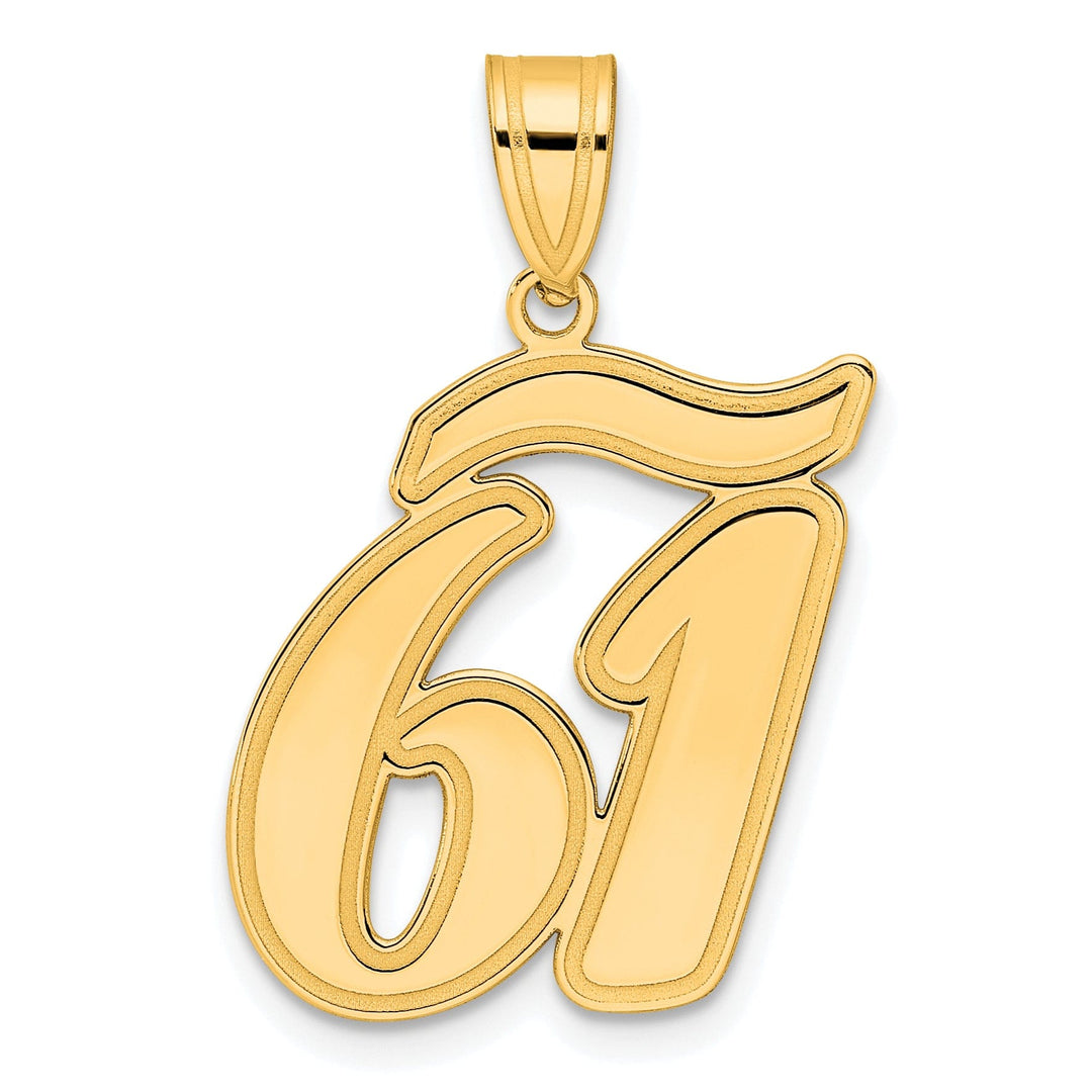 14k Yellow Gold Polished Finish Script Design Number 61 Charm Pendant