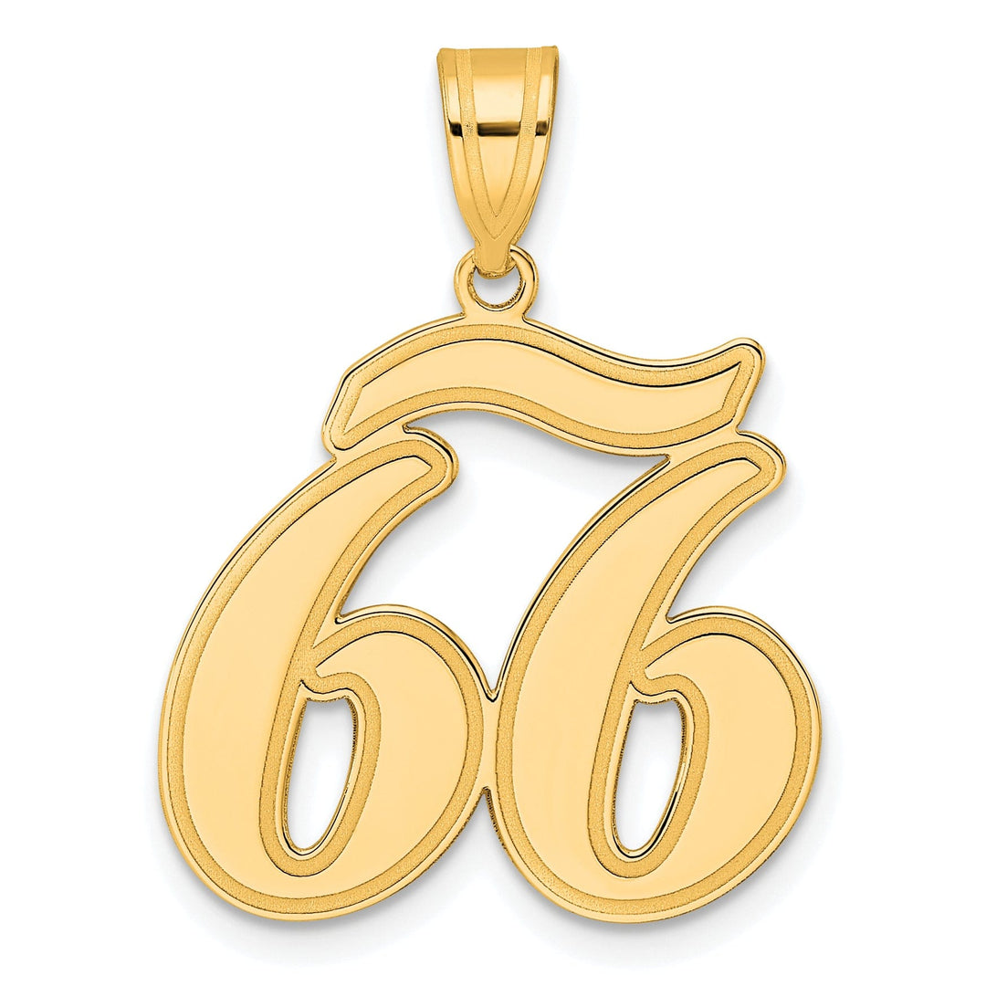 14k Yellow Gold Polished Finish Script Design Number 66 Charm Pendant