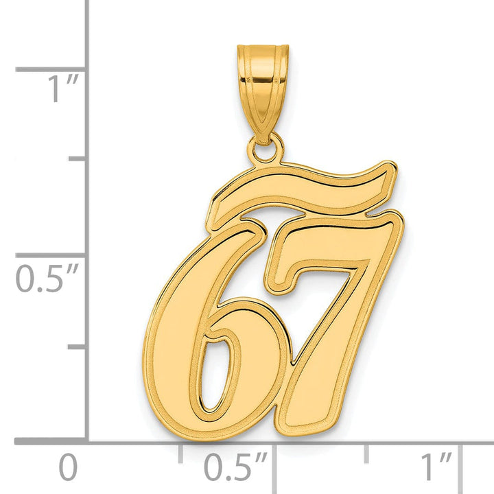 14k Yellow Gold Polished Finish Script Design Number 67 Charm Pendant