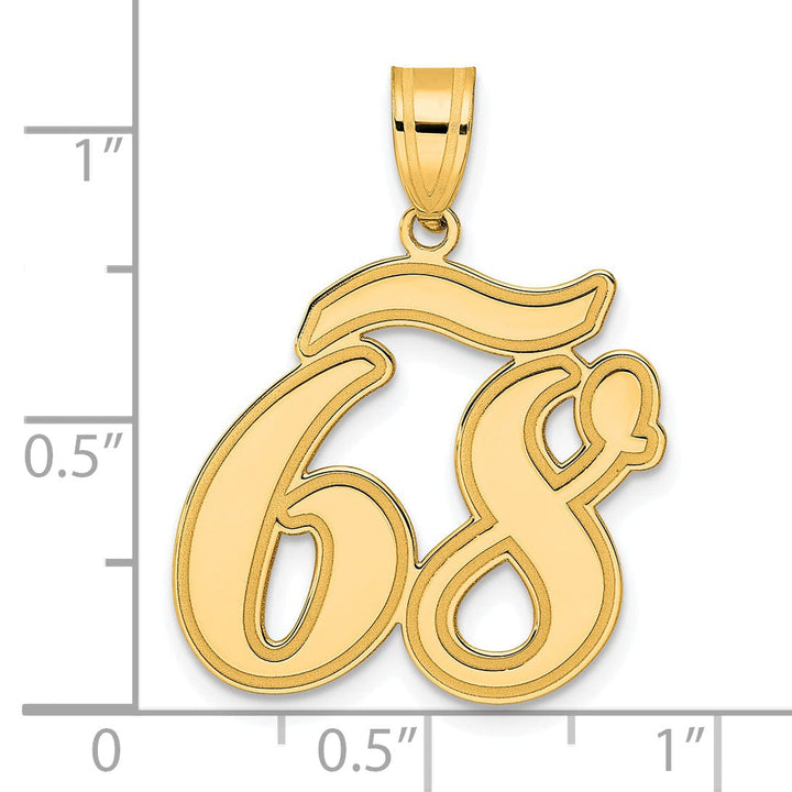 14k Yellow Gold Polished Finish Script Design Number 68 Charm Pendant