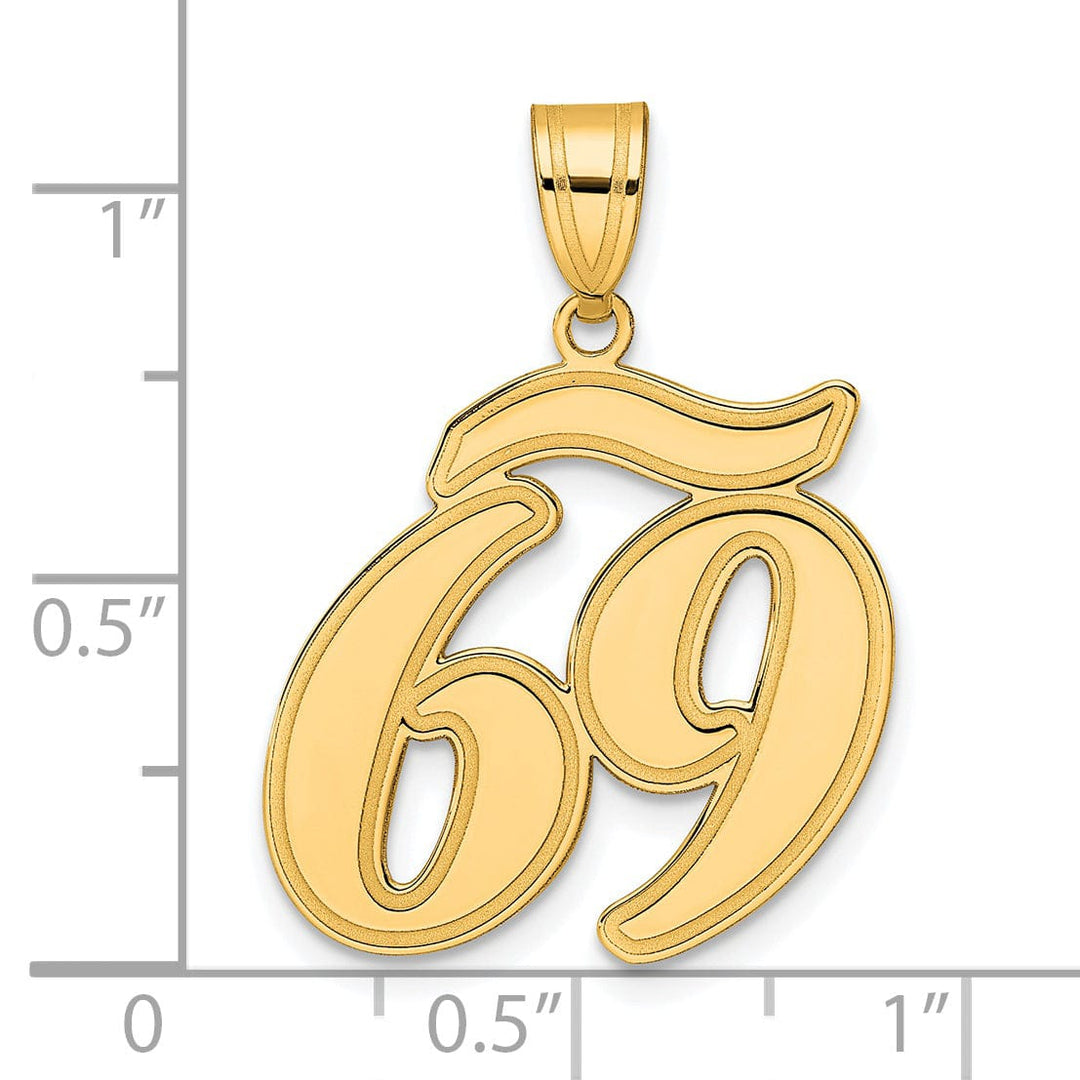 14k Yellow Gold Polished Finish Script Design Number 69 Charm Pendant