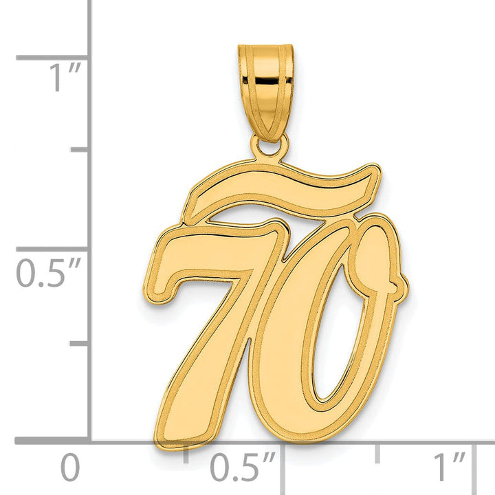 14k Yellow Gold Polished Finish Script Design Number 70 Charm Pendant