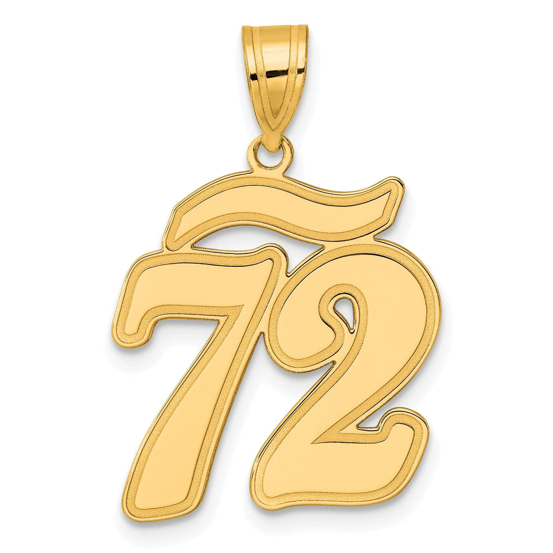 14k Yellow Gold Polished Finish Script Design Number 72 Charm Pendant