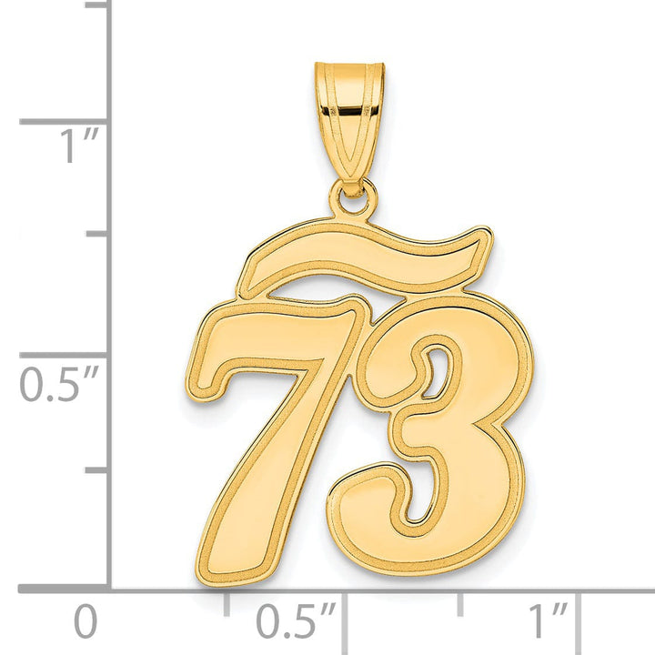 14k Yellow Gold Polished Finish Script Design Number 73 Charm Pendant