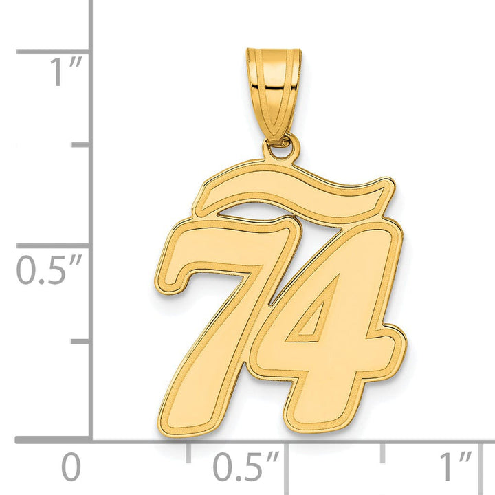 14k Yellow Gold Polished Finish Script Design Number 74 Charm Pendant