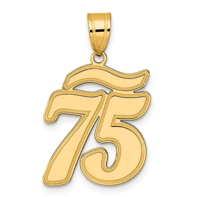 14k Yellow Gold Polished Finish Script Design Number 75 Charm Pendant