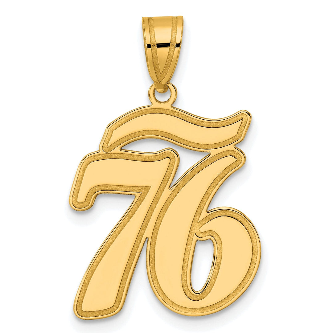 14k Yellow Gold Polished Finish Script Design Number 76 Charm Pendant