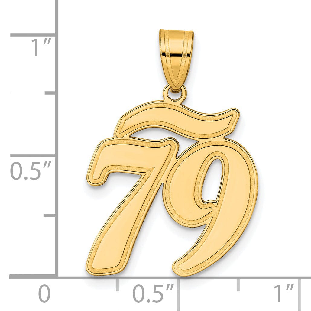14k Yellow Gold Polished Finish Script Design Number 79 Charm Pendant