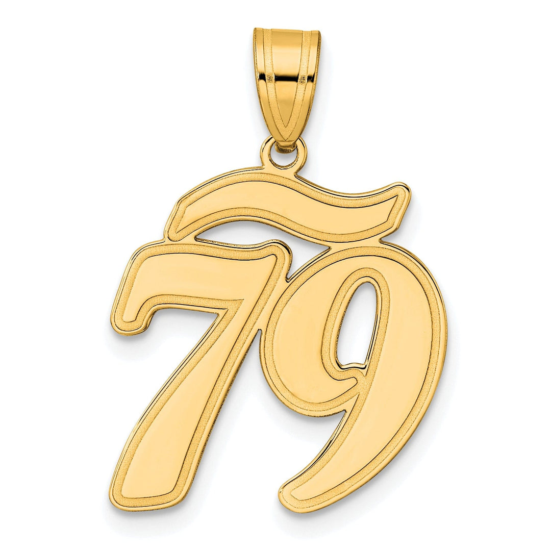 14k Yellow Gold Polished Finish Script Design Number 79 Charm Pendant