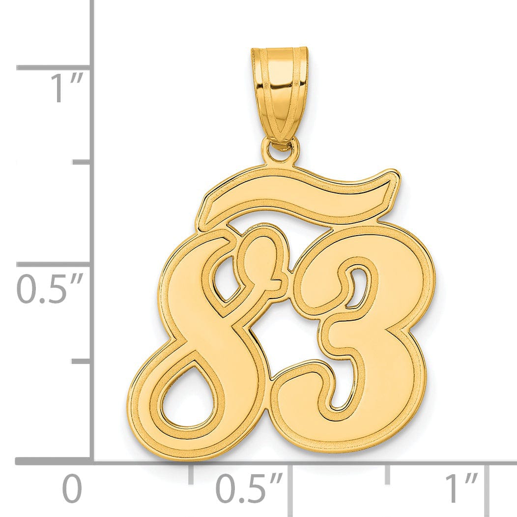 14k Yellow Gold Polished Finish Script Design Number 83 Charm Pendant