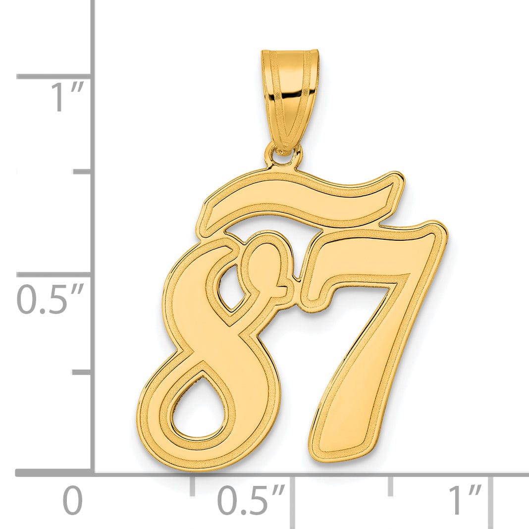 14k Yellow Gold Polished Finish Script Design Number 87 Charm Pendant