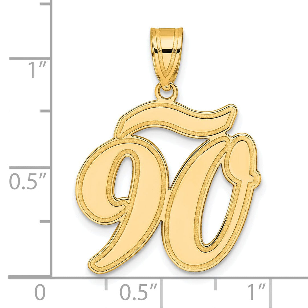 14k Yellow Gold Polished Finish Script Design Number 90 Charm Pendant