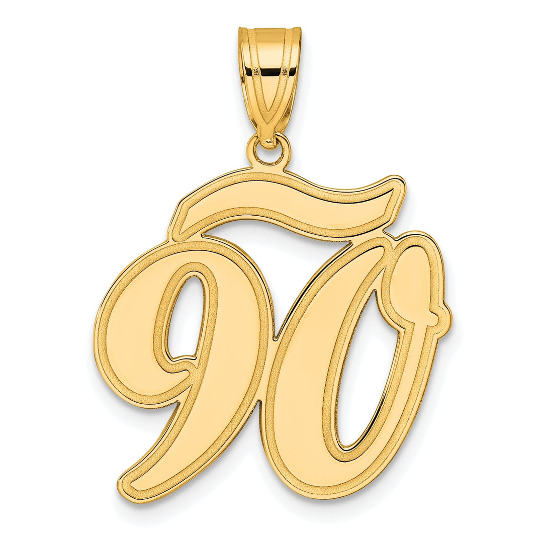 14k Yellow Gold Polished Finish Script Design Number 90 Charm Pendant