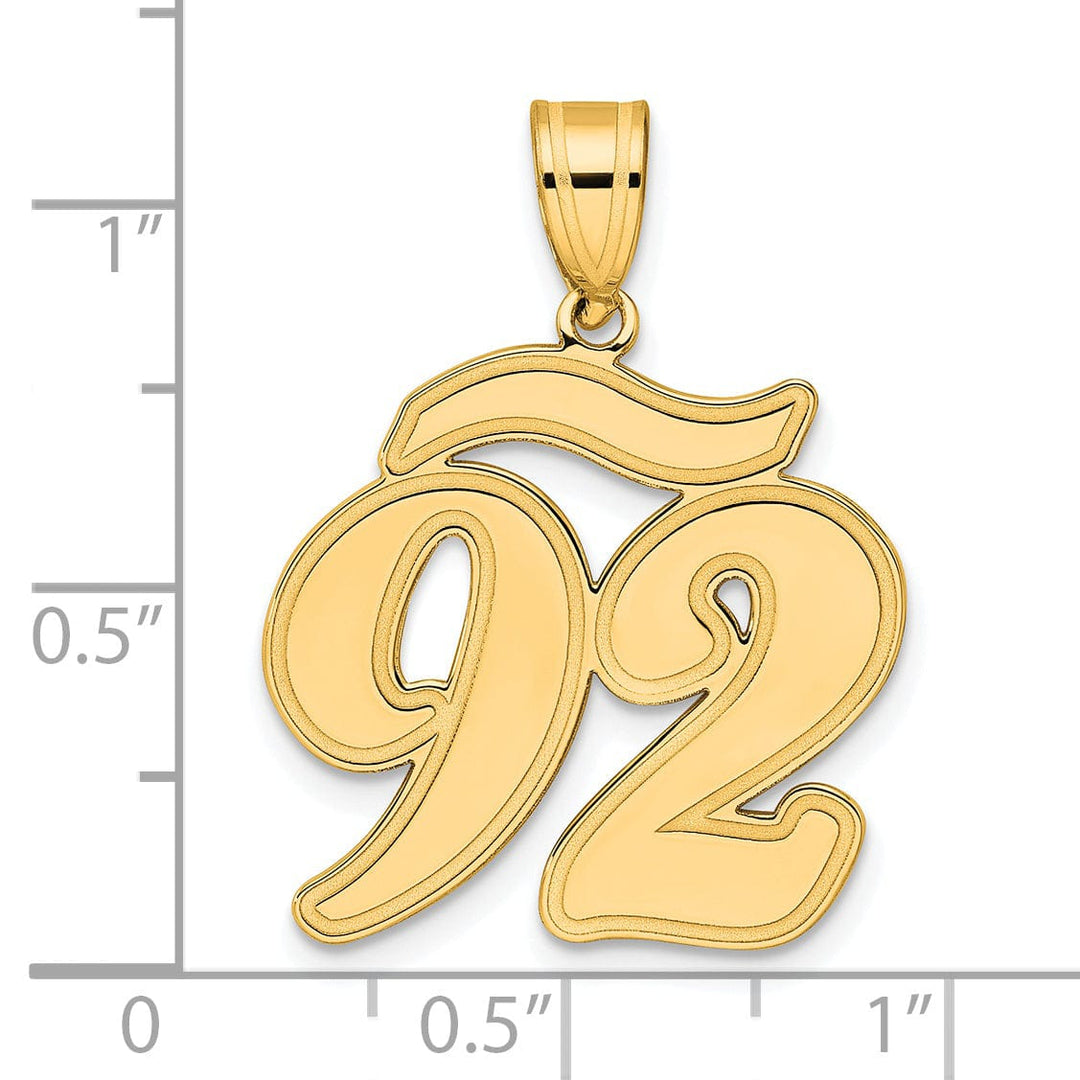 14k Yellow Gold Polished Finish Script Design Number 92 Charm Pendant