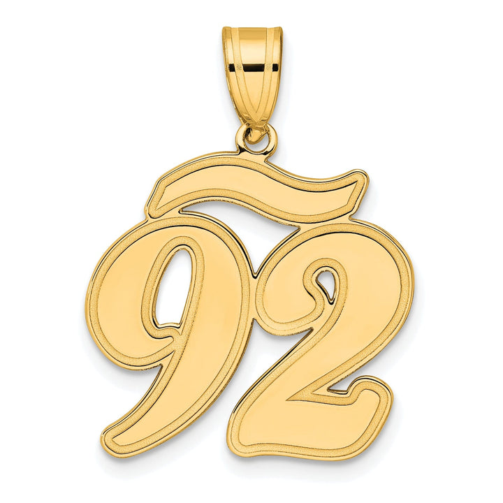 14k Yellow Gold Polished Finish Script Design Number 92 Charm Pendant