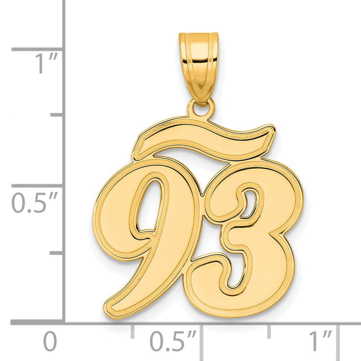 14k Yellow Gold Polished Finish Script Design Number 93 Charm Pendant