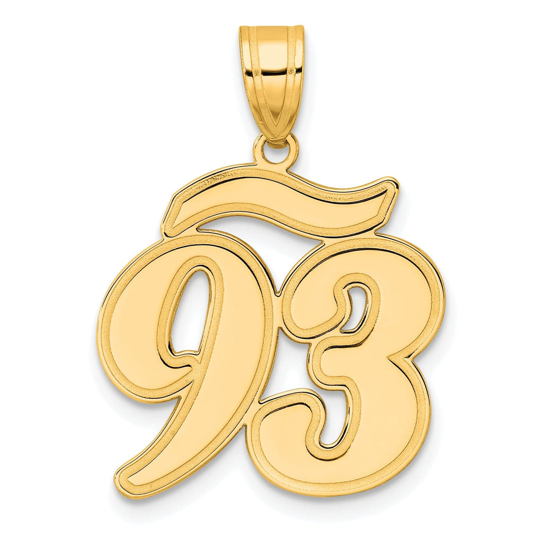 14k Yellow Gold Polished Finish Script Design Number 93 Charm Pendant