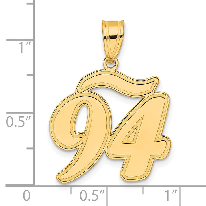 14k Yellow Gold Polished Finish Script Design Number 94 Charm Pendant