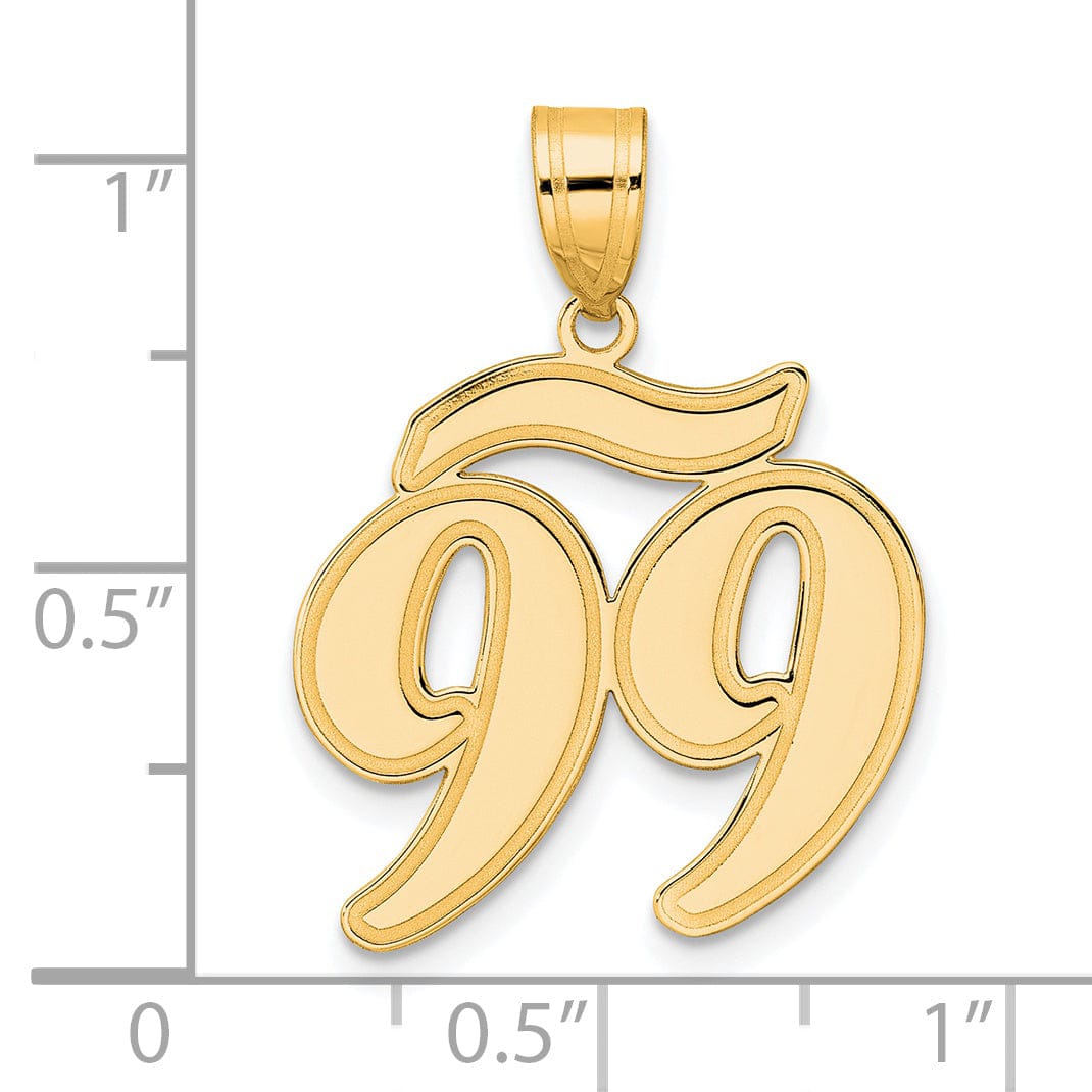 14k Yellow Gold Polished Finish Script Design Number 99 Charm Pendant