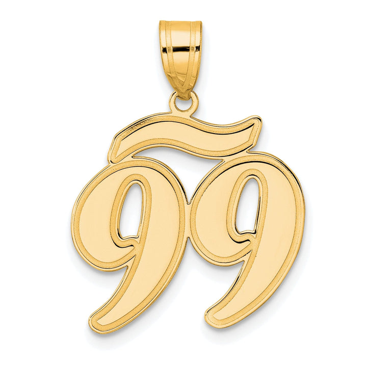 14k Yellow Gold Polished Finish Script Design Number 99 Charm Pendant