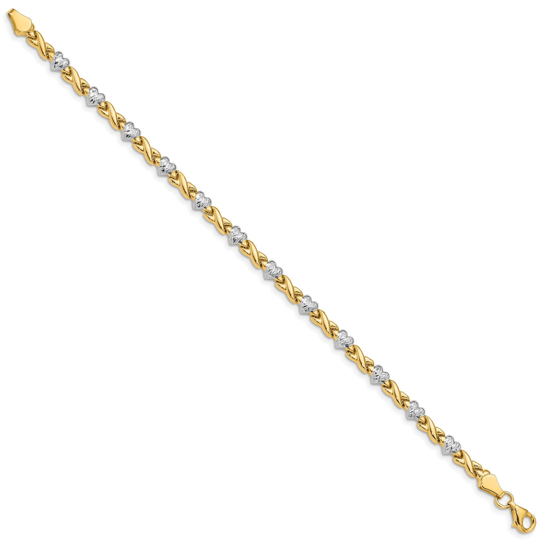 14k yellow gold Hearts and X bracelet 7-inch