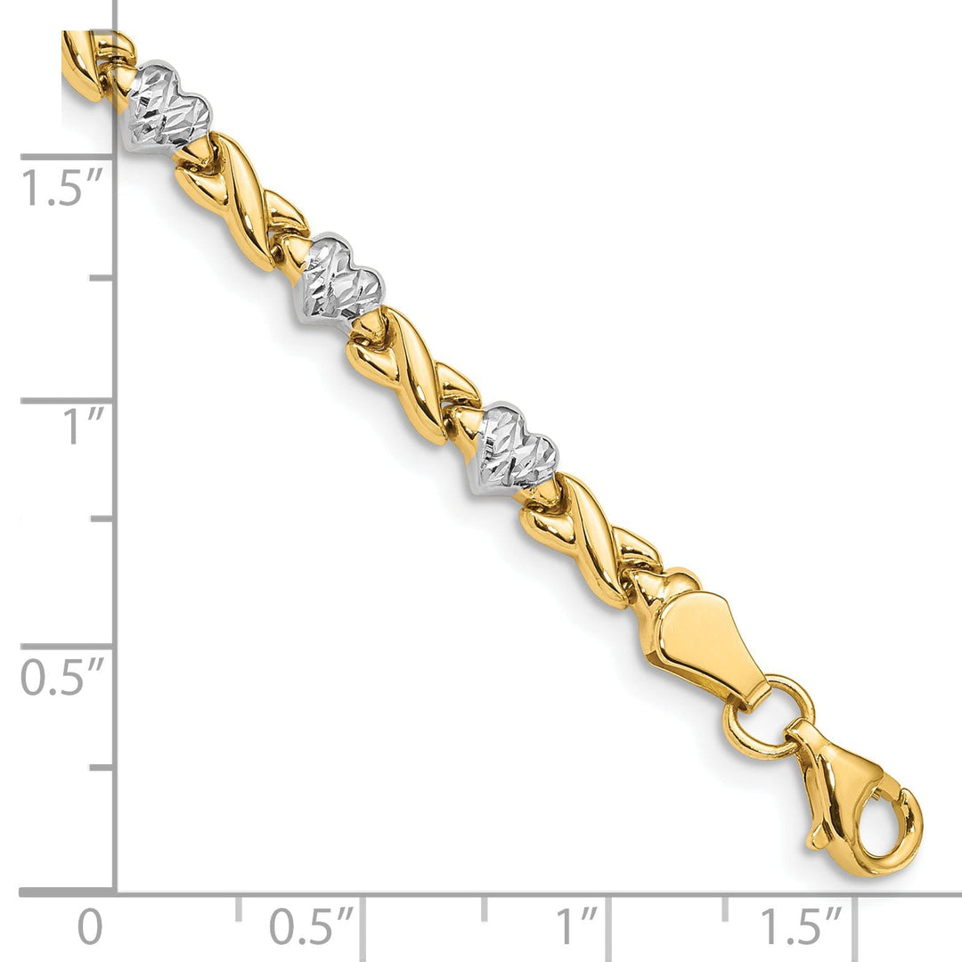 14k yellow gold Hearts and X bracelet 7-inch