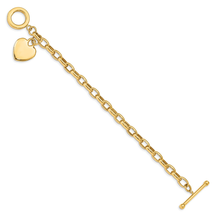 14k yellow gold link bracelet with dangle heart charm 7.5-inch length