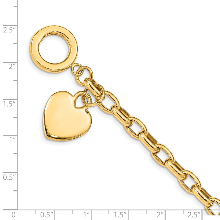 14k yellow gold link bracelet with dangle heart charm 7.5-inch length