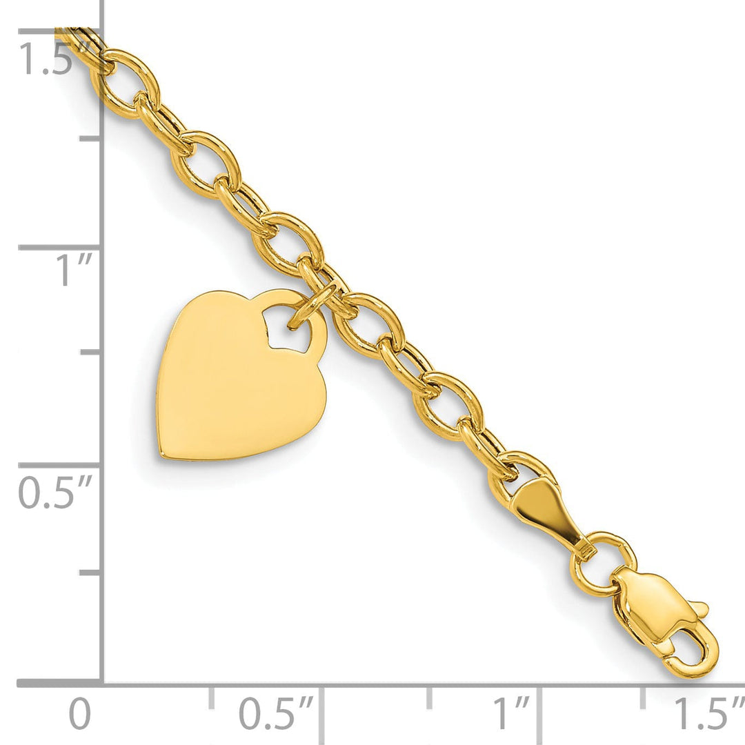 14k yellow gold heart link charm bracelet 7.5-inch length, 10.5-mm width