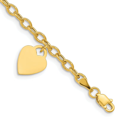 14k yellow gold heart link charm bracelet 7.5-inch length, 10.5-mm width 