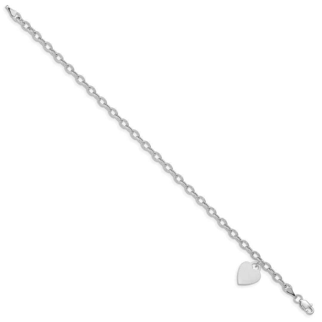 14k white gold heart link charm bracelet 8.5-inch, 10.5-mm width